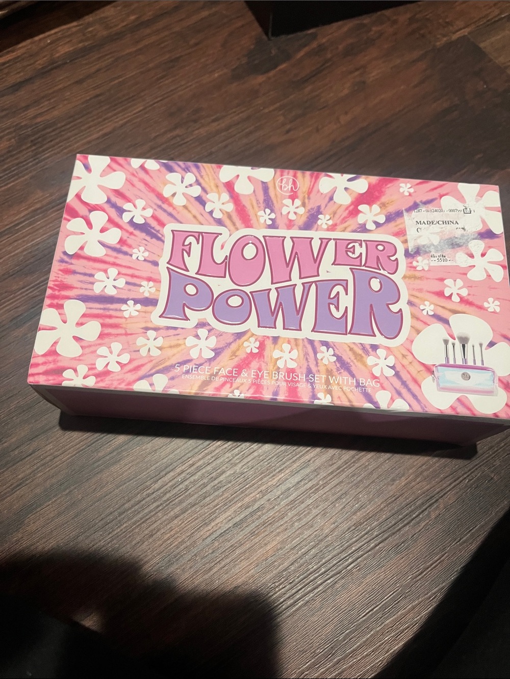 BH COSMETICS FLOWER POWER FACE & EYE 5pc BRUSH SET w/ BAG ‘60s Retro Holographic